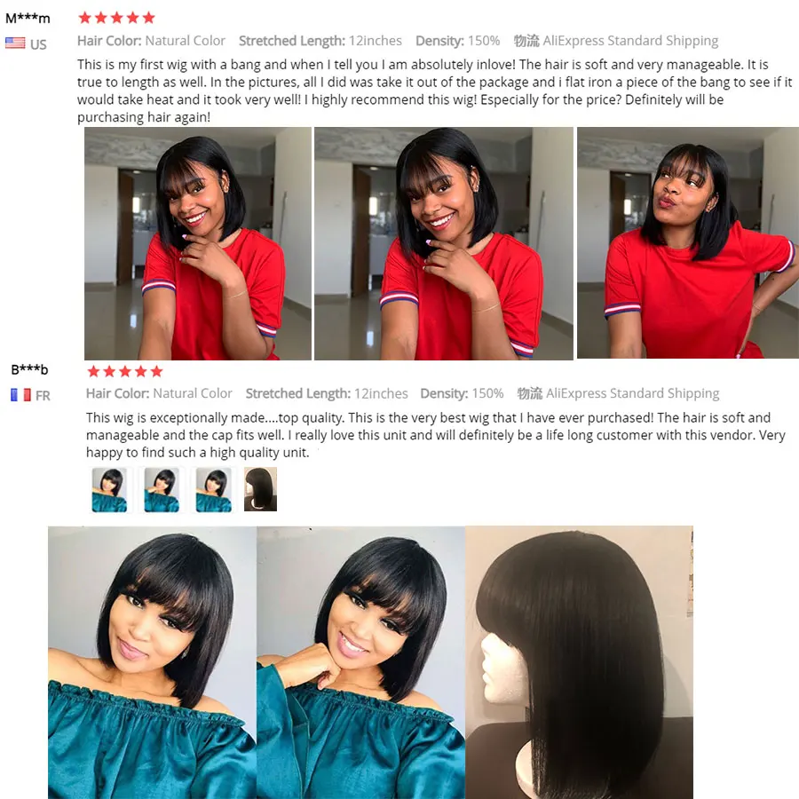 Straight Human Hair Wigs For Women Human Hair Straight Human Hair Bob Hair Wig With Bangs No Lace Fringe Wig Brazilian Hair Sale