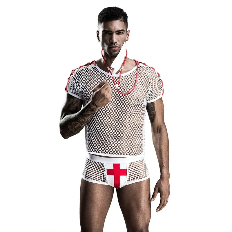 

Male Doctor Sexy Uniform Sexy Male Nurse Mesh Erotic Lingerie Uniform White Adult Bar Performance Male Doctor Cosplays Costume