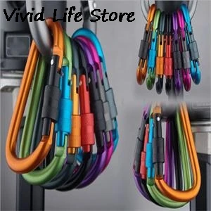 8cm 1pcs Multi Colors Outdoor Safety Buckle With Lock Aluminium Alloy Climbing Button Carabiner Camping Hiking Hook