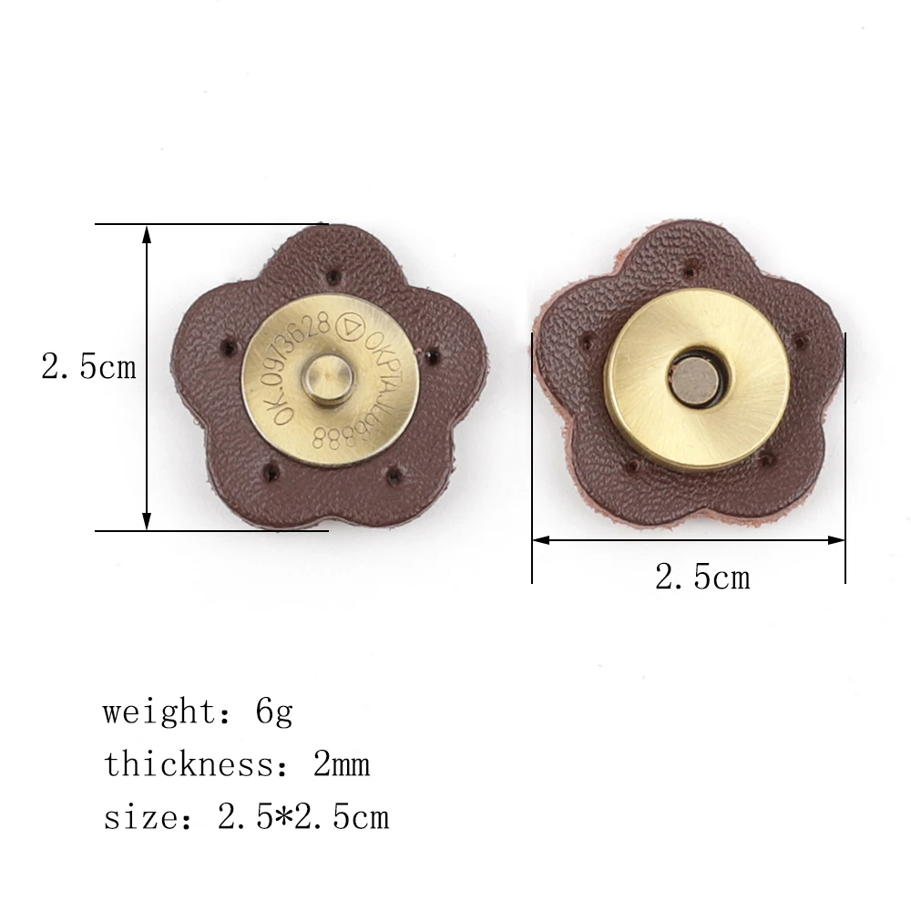 5pcs Genuine Leather Bag Lock Magnetic Button Fasteners Snap Buckles Replacement Handmade Bag DIY Flower Clasp Accessories