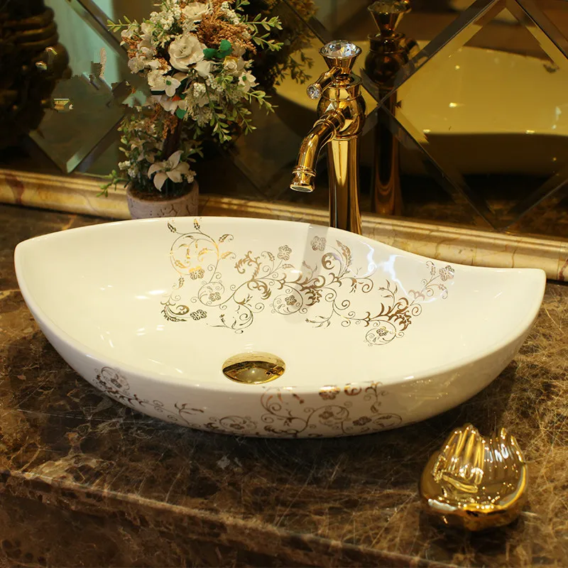 

Oval Europe style chinese wash basin vessel sinks Jingdezhen Art Counter Top ceramic basin sink