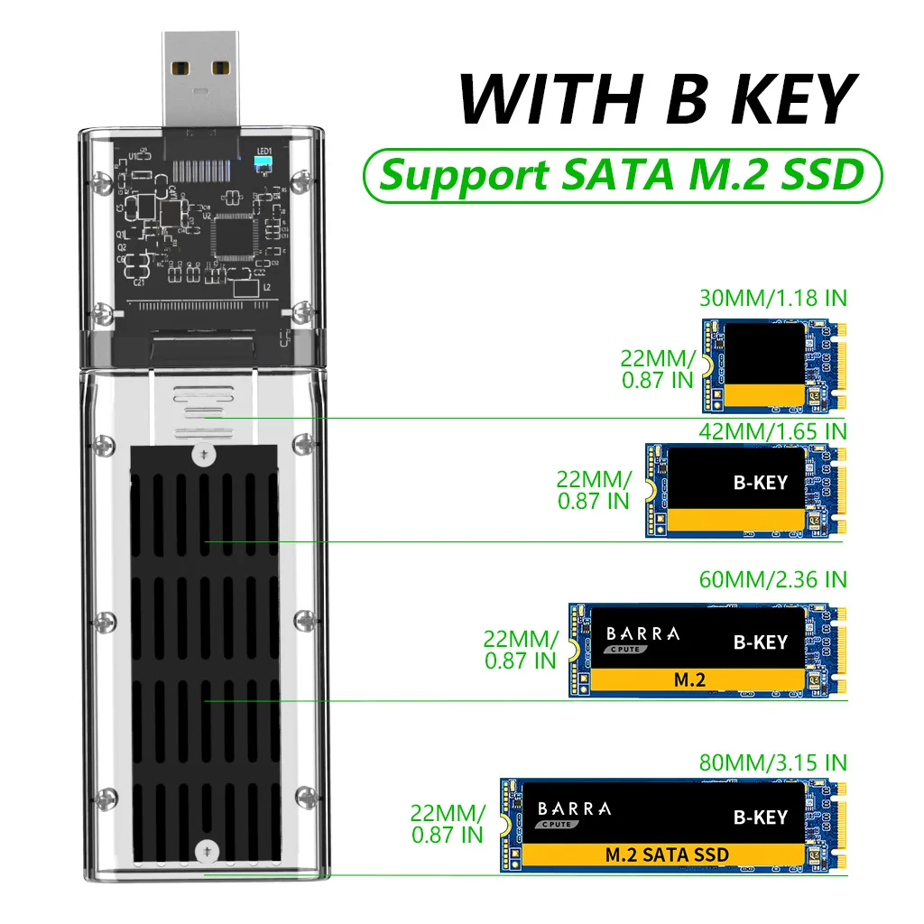 

Kebidu M2 SSD чехол SATA шасси M.2 к USB 3,0 SSD адаптер для PCIE NGFF SATA M / B Ключ SSD жесткий диск коробка для 2230 2242 2260 2280 мм