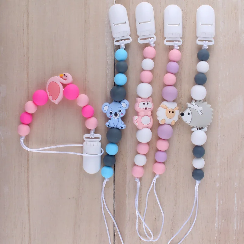 Hot Sale Silicone Teething Pacifier Clips Baby Pacifier Chain Silicone Loose Beads Variety Animal Cartoon Molar Teether Toy Gift