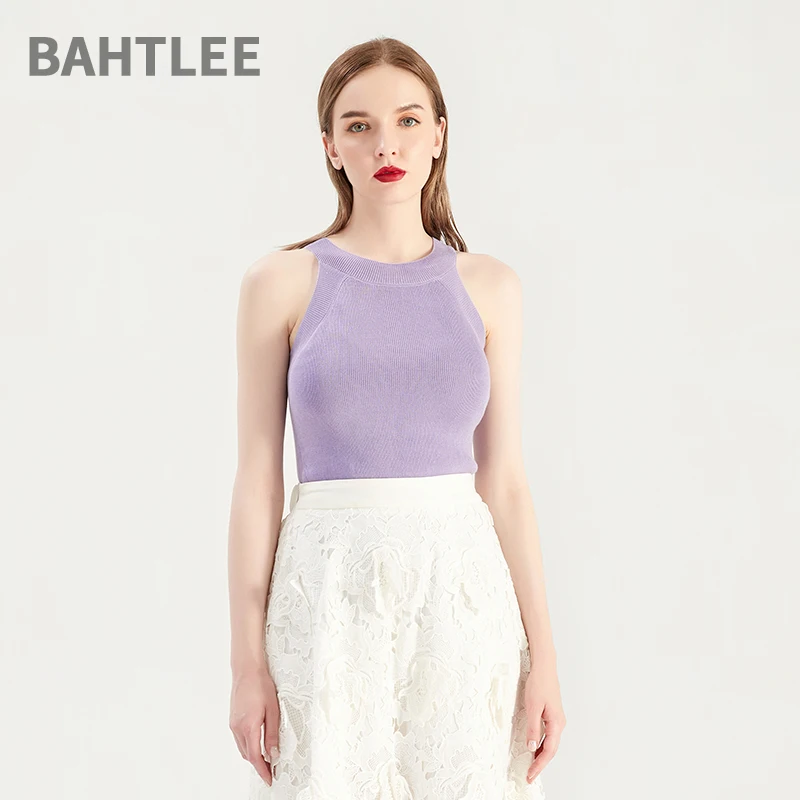 BAHTLEE-Women's Sleeveless Camis T-Shirt, O-Neck Pullovers, Spaghetti Straps, Knitted Sweaters, High Elasticity, Summer