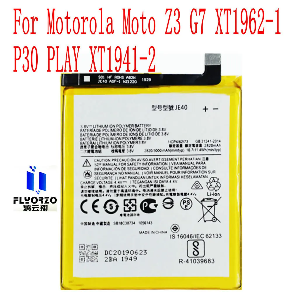 New JE40 Battery For Motorola Moto Z3 G7 XT1962-1 P30 PLAY XT1941-2 Mobile Phone