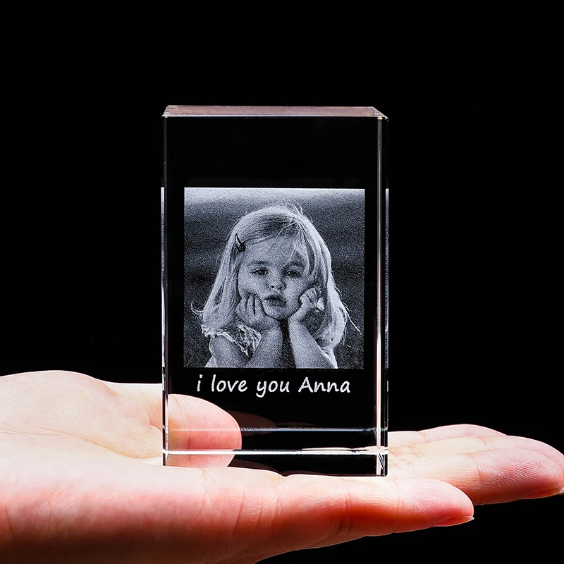 Customized Photo 2D Laser Engraving Crystal Photo Frame Pets Baby Personalized Picture on Glass Cube Model Gift Home Decoration