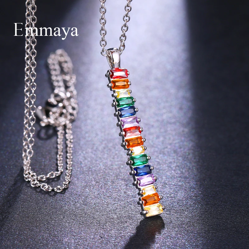 Emmaya Simple Series Vertical Line-shape Dazzling Necklace With Rainbow Cubic Zircon Charming Jewelry Gift Fashion Statement