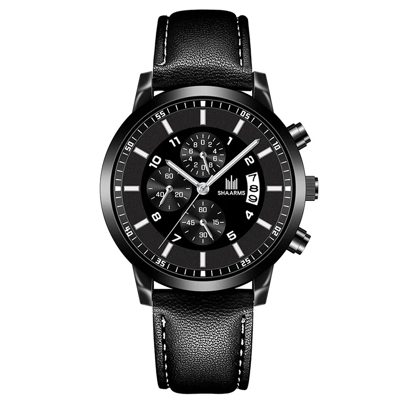 Reloj de cuarzo deportivo militar luminoso para hombre, cronógrafo con correa de cuero, calendario de negocios, a la moda, nuevo