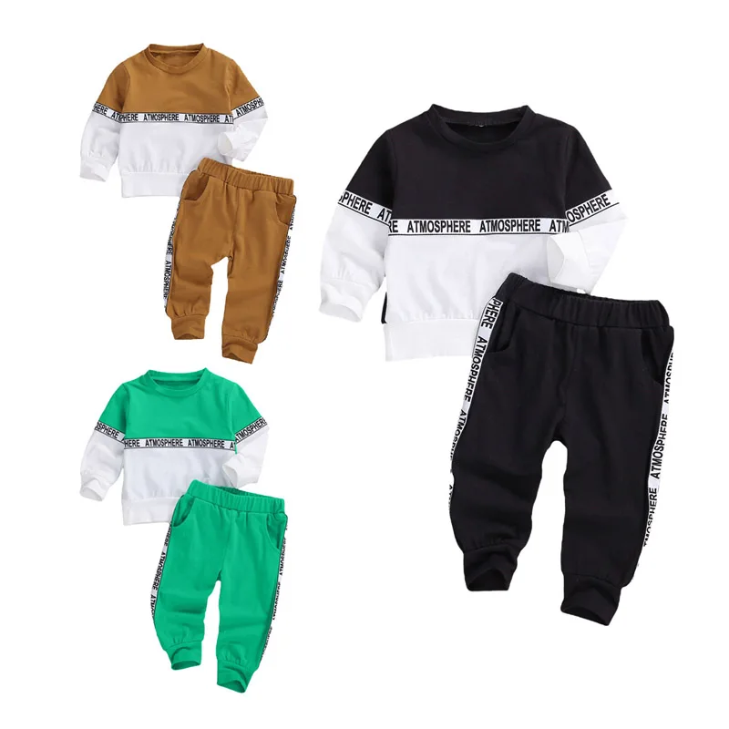 lioraitiin 0-4Years Newborn Toddler Baby Boy Autumn Clothing Set Patchwork Long Sleeve Top Long Pants 2Pcs 3Styles Outfit