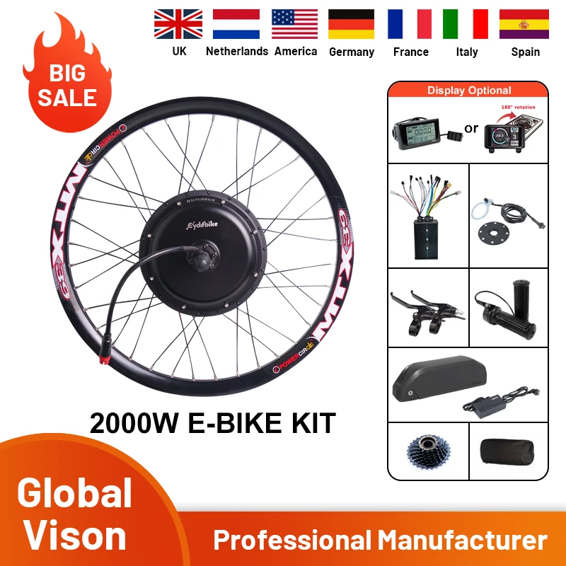 Hub Motor V3 Ebike kits 52V 2000W Waterproof Electric Bike Conversion with 52V 16ah Lithium Battery and Charger