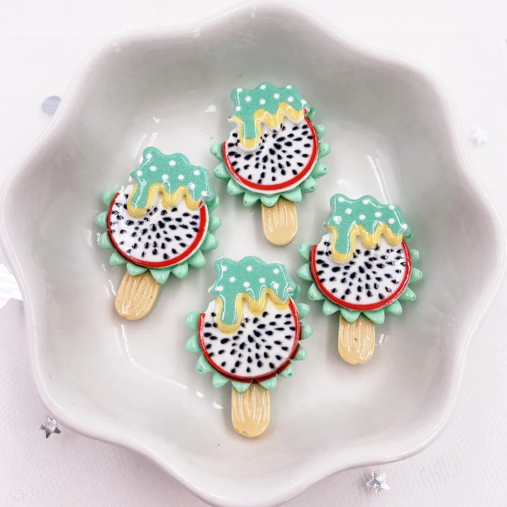 12Pcs Resin Colorful Fruit Popsicle Flatback Cabochon Figurine Stone Scrapbook Party Applique DIY Jewelry Accessories Art Crafts