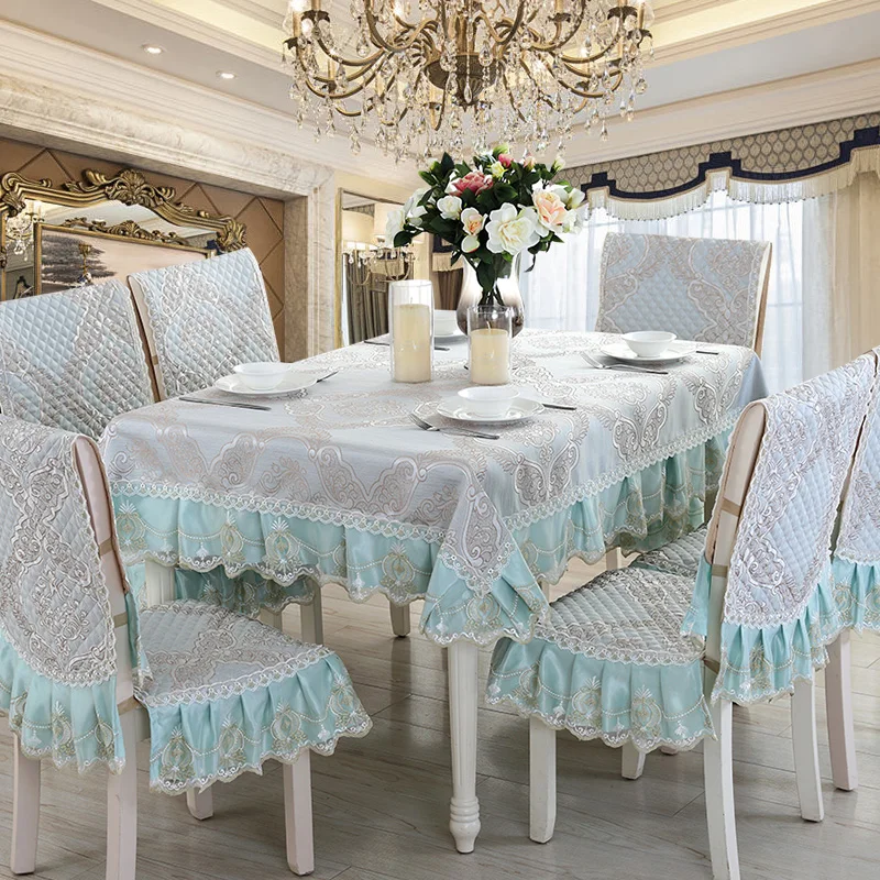 High-end Linen Lace Table Cloth Table Flag Chair Cover High quality Embroidery Jacquard Rectangle European Kitchen Table Cover A 6