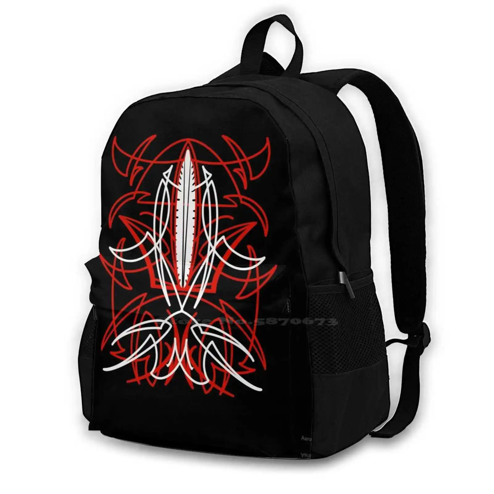 White Over Red Pinstripe Rucksack Knapsack Storage Bag Backpack Pinstripes Hot Rod Gearhead Hand Drawn Kustom Rat Rod Rat Fink