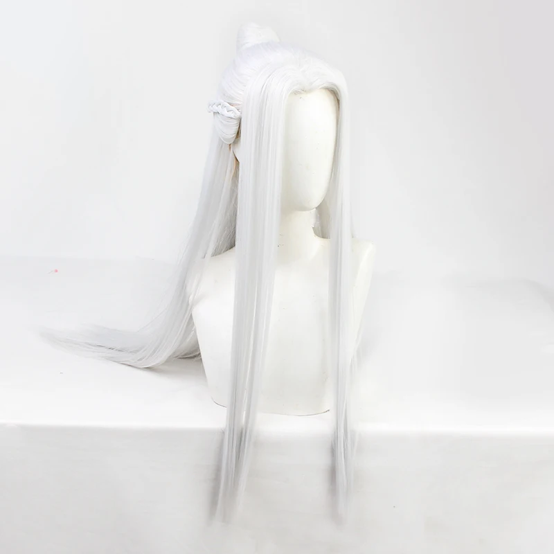 

80cm Silver Gray Warrior Hair Anime Hair Accessories For Men Taoist priest Cosplay Headwear Halloween Dress Up