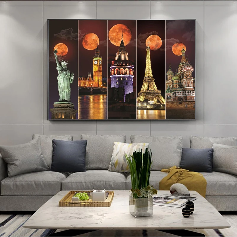 5D Diy Diamond Embroidery Diamond Painting Moasic Moon Rome Paris London Moscow New York Picture Wall Art Home Decor DM2030