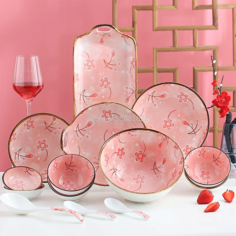 Japanese tableware Xuemei underglaze ceramic tableware bowls and dishes set restaurant household net red tableware