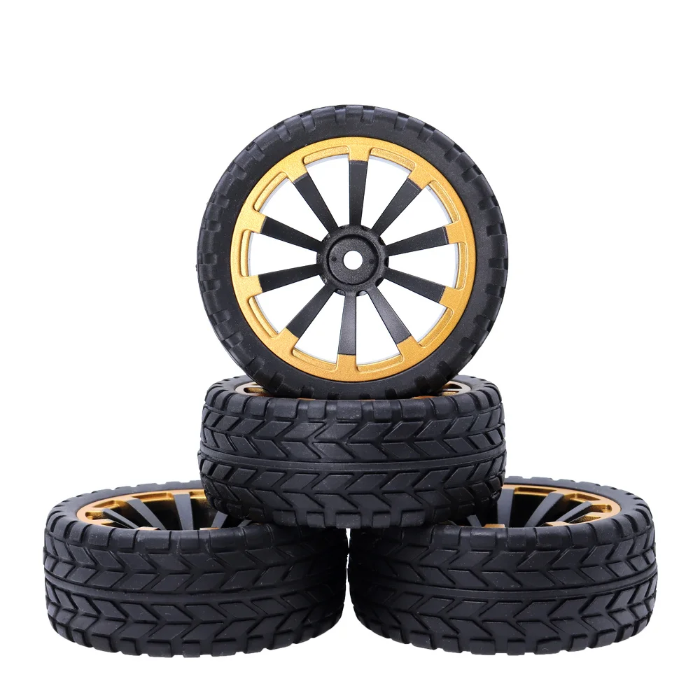 REhobby 4Pcs RC Car 1/10 Tires 64mm Tyres 10 Spoke 12mm Wheel hub for 1:10 RC On Road Touring Car HSP HPI SXC10 RC4WD Traxxas