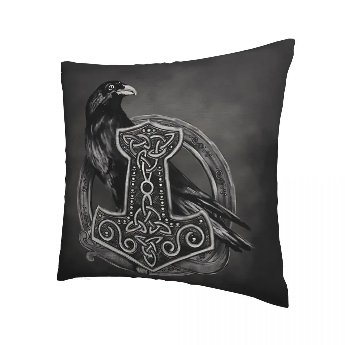 Mjolnir The Hammer Of Thor And Raven Pillowcase Viking Norse Mythology Backpack Cushion For Sofa Throw Pillow Case Decorative