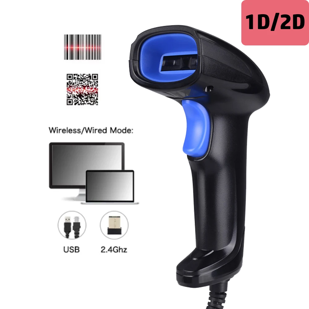 Heißer Verkauf Handheld Wirelress 2,4G Barcode Scanner Freies Verschiffen Verdrahtete USB 1D/2D QR Bar Code Reader PDF417 für IOS Android IPAD