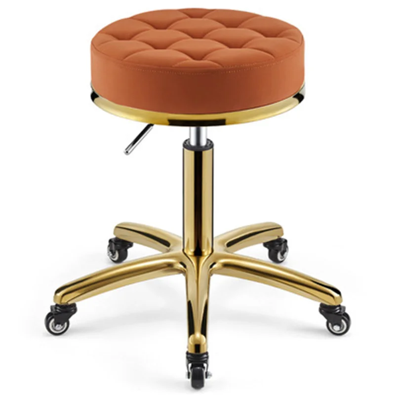 Tabouret Rotatif de Salon de Coiffure, Chaise Ronde Dorée en Acier Inoxydable
