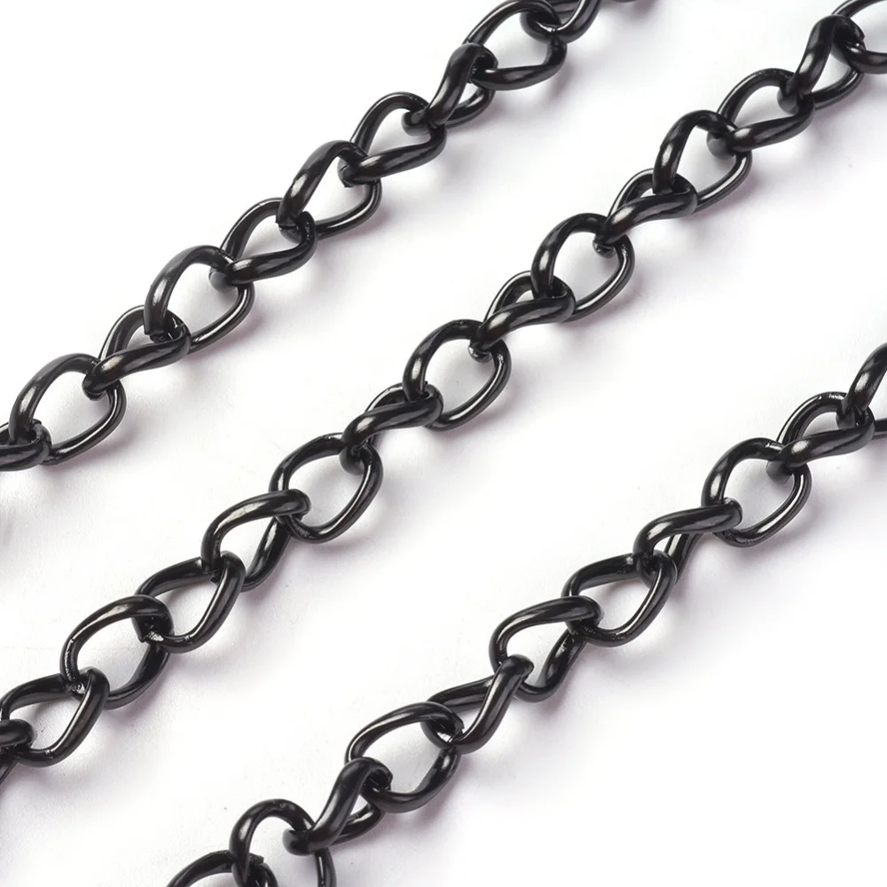 Stainless Steel Side Twisted Chains Link Electrophoresis Black Curb Chain for Jewelry Making Necklace with Spool 9x6x2mm 10m