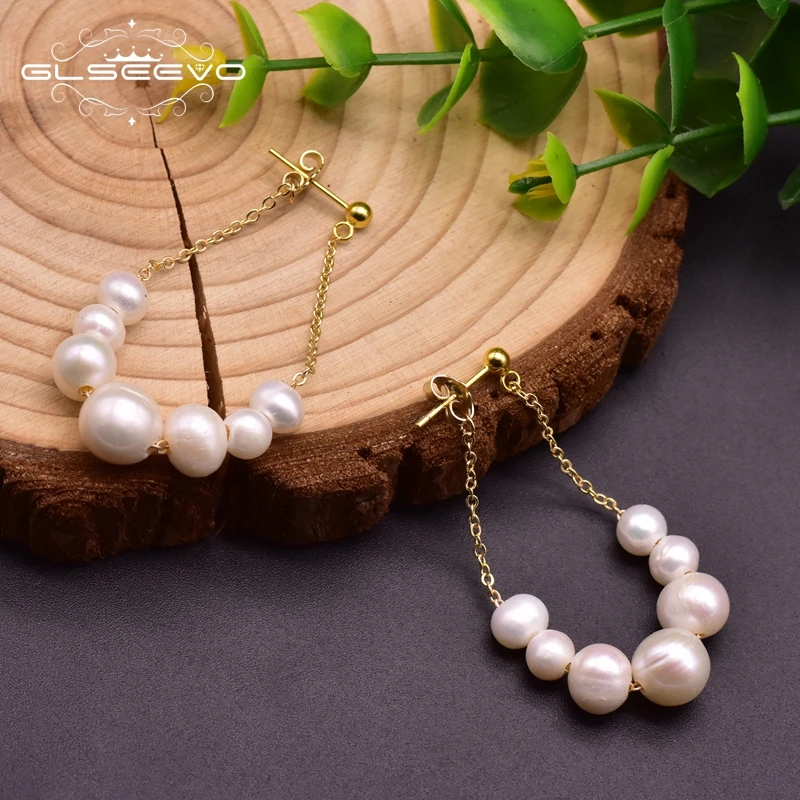 GLSEEVO Original Designer Fresh Water White Pearl Round Drop Earrings For Women Anniversary  Gifts  Trendy Jewellery  GE0959