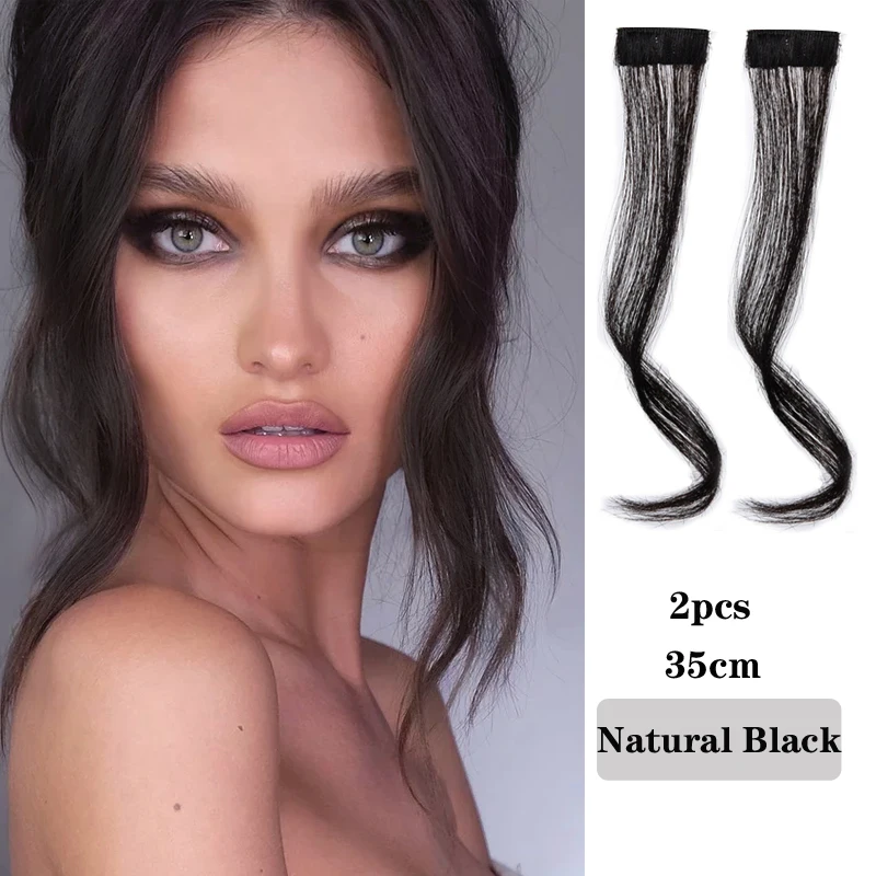 Extensões naturais de cabelo para mulheres, clipes franja, parte frontal, franjas longas, falsificadas, acessórios para cabelo, 30-35cm