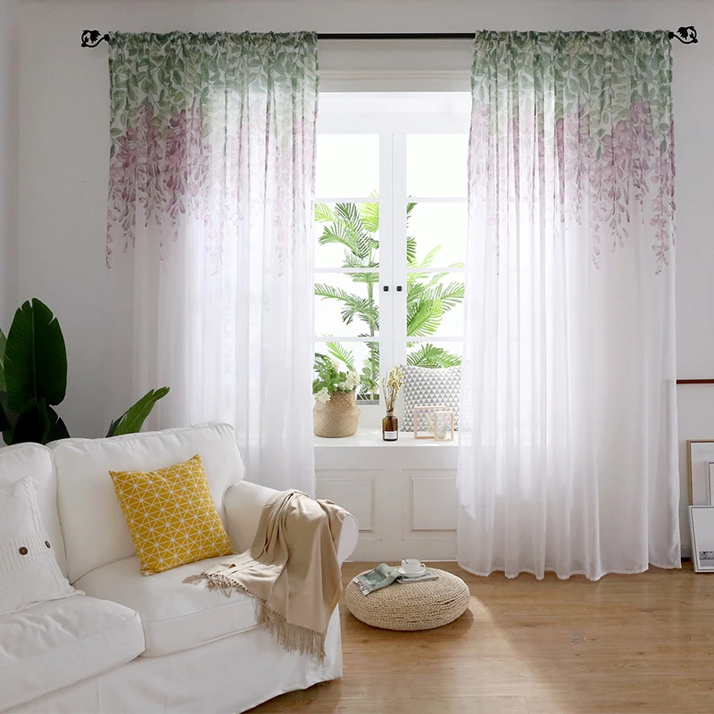 Wisteria Floral Tulle Curtains for Living room Printed Sheer Voile Curtain for Bedroom Window Screening Drapes Blinds Home Decor