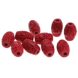 20pcs/lot Carved Natural Cinnabar Red Beads Tube Spacer Beads for DIY Bracelets Necklace Jewelry Components Making Accessories