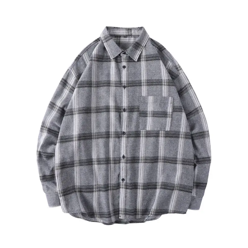 Autumn Plaid Shirt Men\'s Fashion Retro Casual Shirt Men Streetwear Wild Loose Long Sleeve Shirts Mens Large Size M-5XL