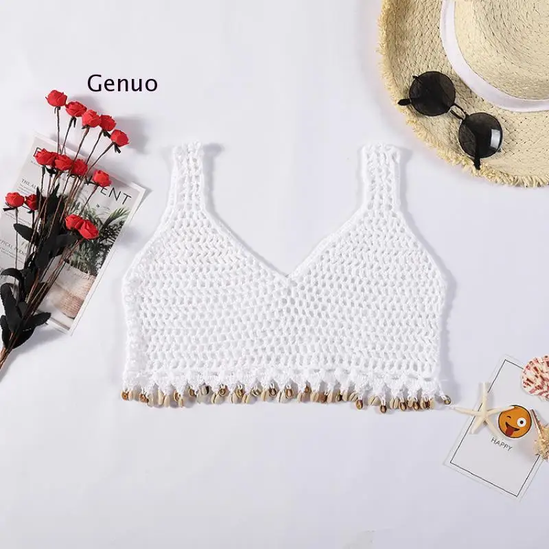 Brand Summer Women Sexy V Neck Crop Top Crochet Swim Cover Up Lady Girls Lace Sleeveless Tank Top Beach Vest Clothing