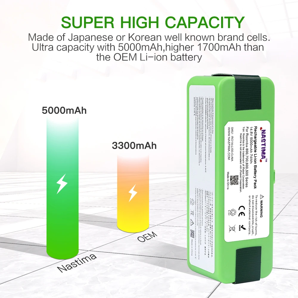 Nastima akumulator litowo-jonowy 5000mAh dla irobot roomba próżni 500 600 700 800 serii 550 560 585 620 631 650 671 675 760 770 780 880