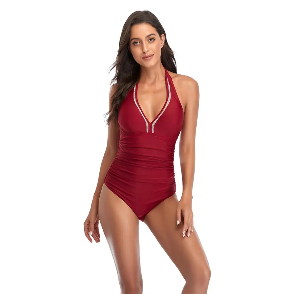 new solid one body swimsuit solid one in one bikini women\'s cut out conservative beach Swimsuit Bikini