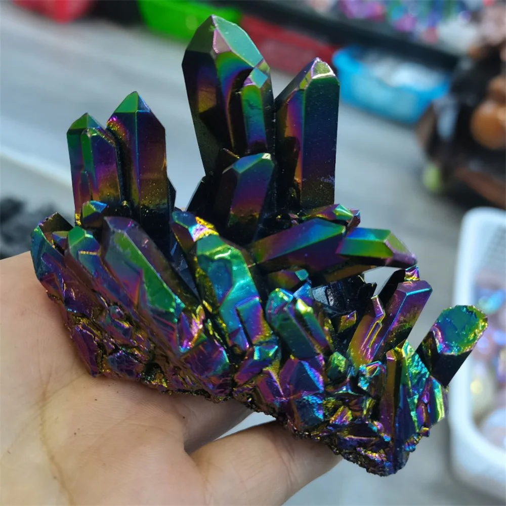 Natural Colorful Crystal Cluster Seven Rainbows Electroplating Crystal Stone Home craft decorations