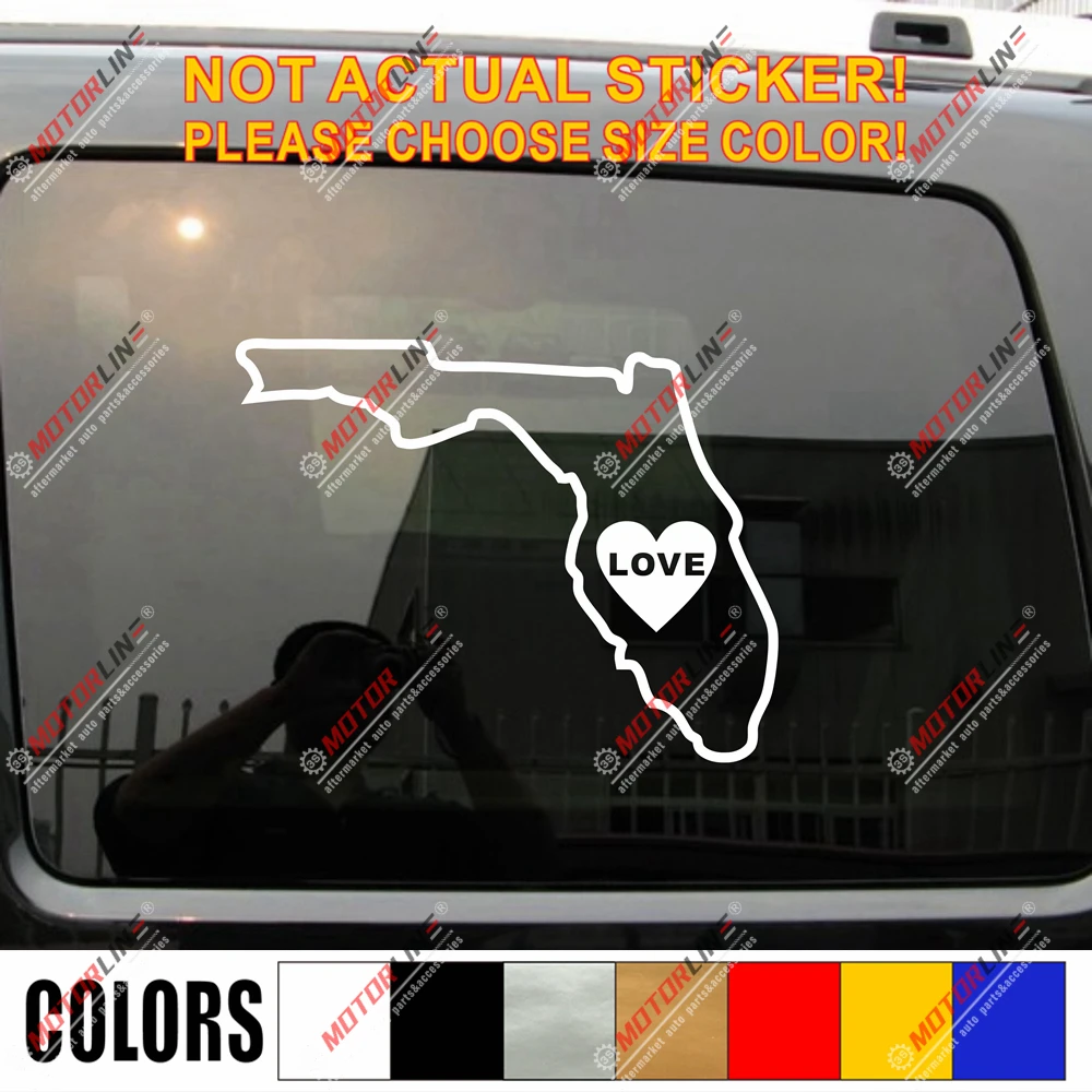 

Florida Map outline Love Heart Decal Sticker Car Vinyl Home pick size color