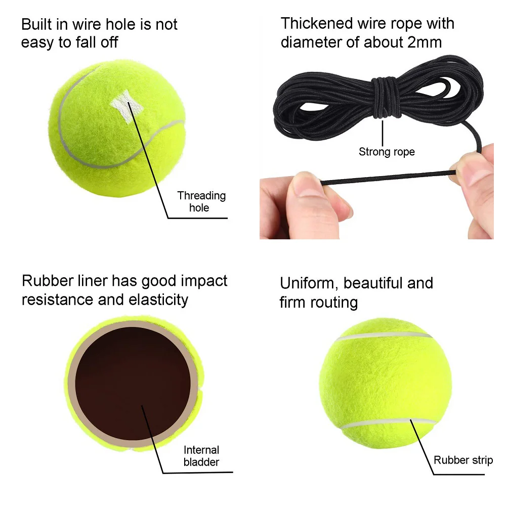 Pelota de entrenamiento de tenis portátil profesional con cuerda elástica de 4m, pelota de práctica de rebote, equipo de ejercicio de autopráctica