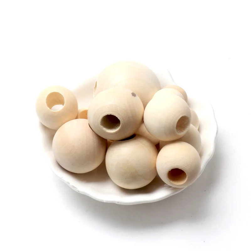 8-50MM Wooden Beads Natural Round for Jewelry Making DIY Bracelet Bead Accessories Loose Ball Beads Big Hole Supply