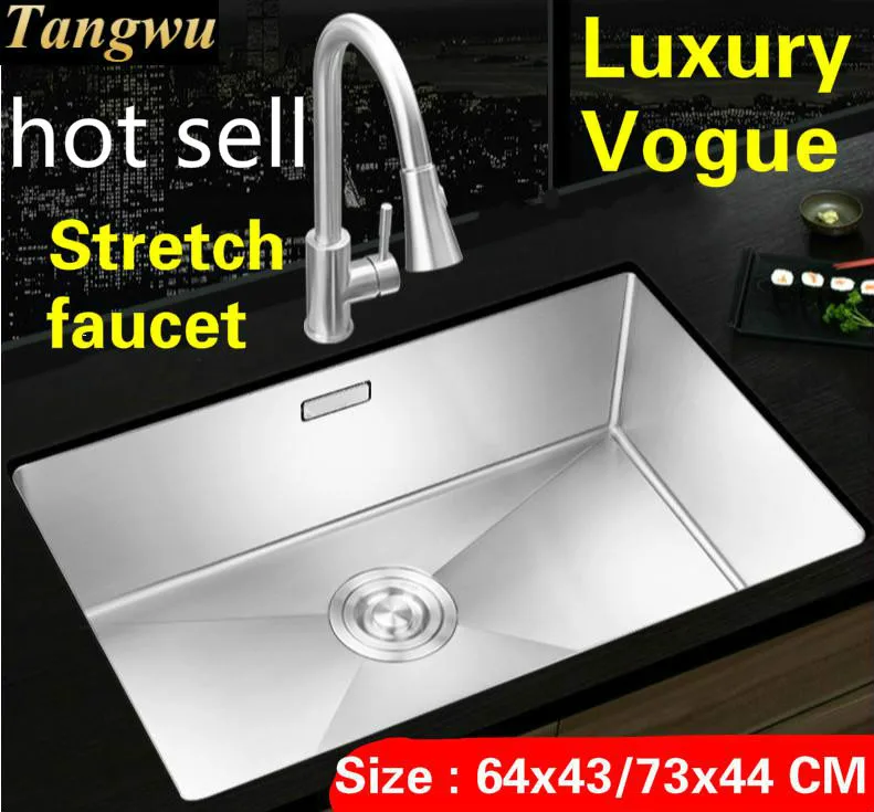 Free shipping Apartment vogue kitchen manual sink single trough stretch faucet 304 stainless steel hot sell big 64x43/73x44 CM