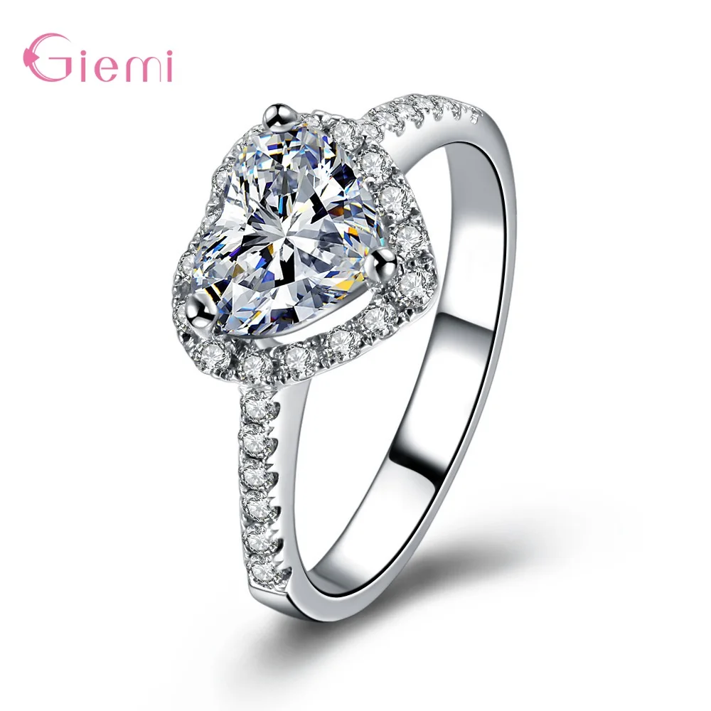 

High Quality New Arrival Women Bridal Fashion 925 Sterling Silver Romantic Heart Finger Rings Wholesale Jewelry