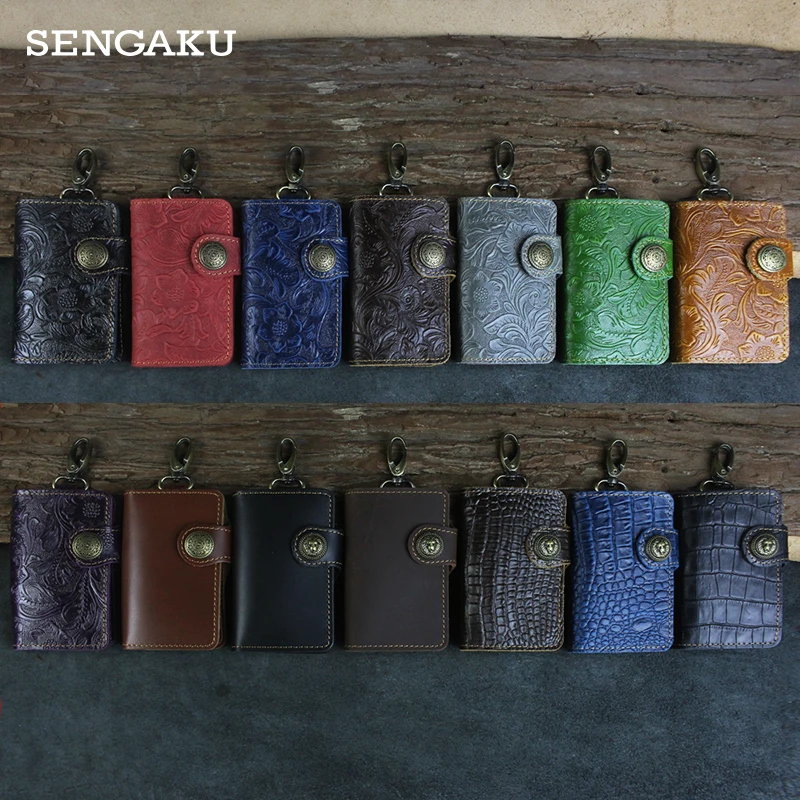 Handmade Genuine Leather Smart Key Wallet  DIY Keychain  Cowhide Housekeeper Key Pocket Portable  Organizer Car Keys Holder