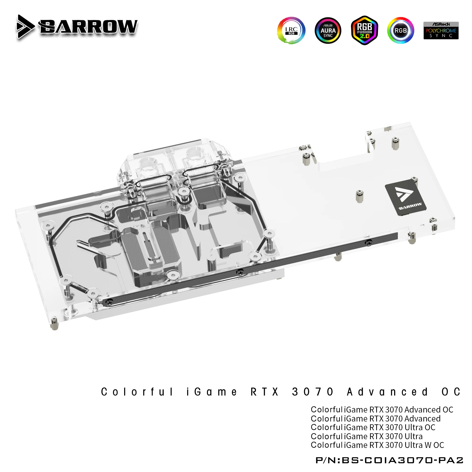 

Barrow Water Block For Colorful iGame RTX 3070 Advanced/Ultra OC Graphics Card GPU Copper Water Cooling Radiator,BS-COIA3070-PA2