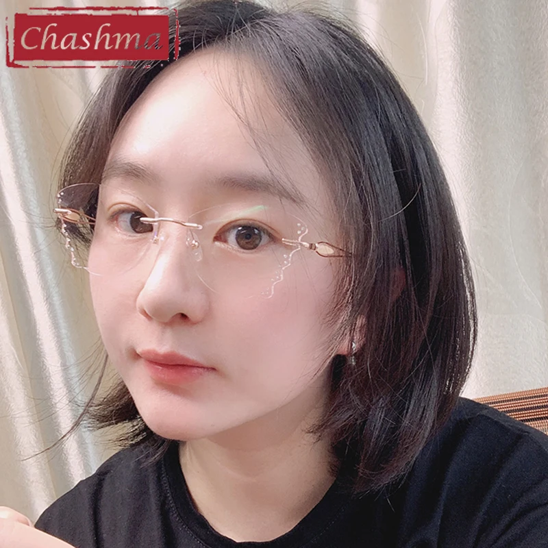 Chashma Prescription Glasses Women Butterfly Style Fashion Rimless Eyeglasses Frames Titanium Diamond Trimmed Recipe Spectacles - Image 6