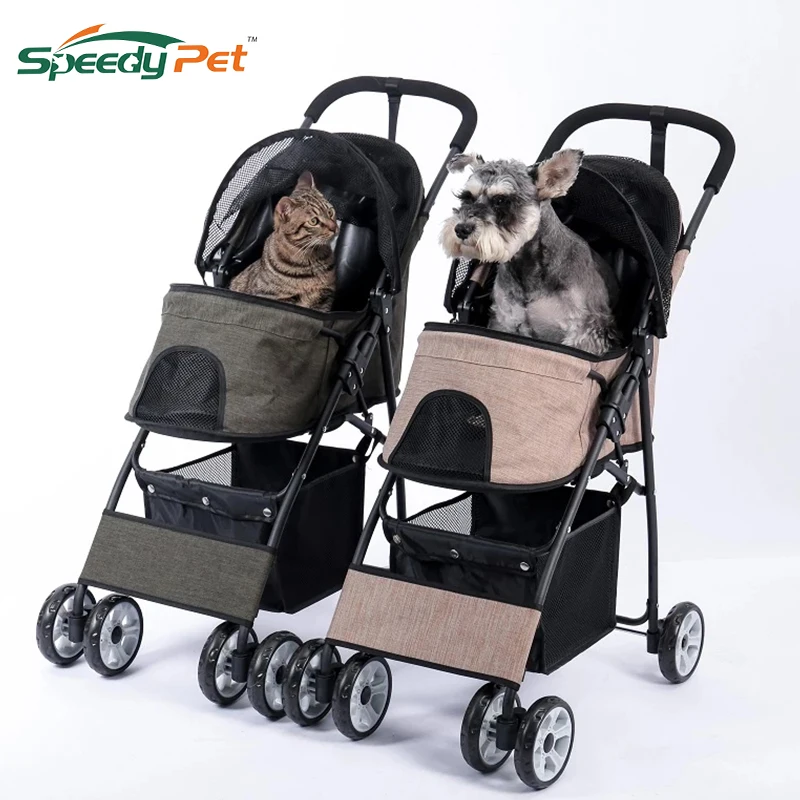 Foldable Pet Stroller 4-Wheel Dog Travel Stroller Pushchair Jogger with Storage Basket for Puppy Cat Pet Suplies Outdoor