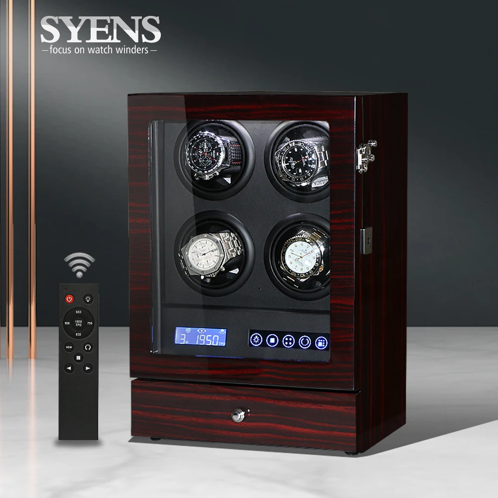 Luxury Watch winder 4 Automatic watch box with LCD touch/TPD mode Mechanical winder display Ebony finish for men's gift