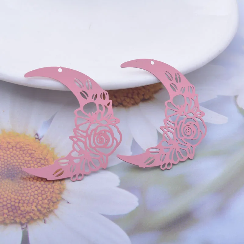 30 Stück AB6787 35*31mm Messing Bemalte Mond- und Blumenanhänger DIY Schmuck Ohrring-Zubehör – Detail 9
