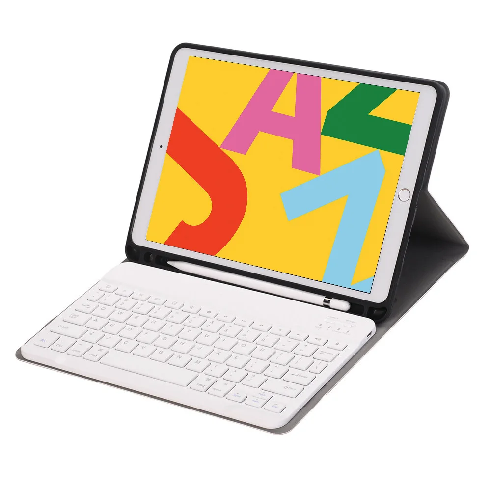 

For iPad 7 10.2 2019 Removable Wireless Bluetooth Russian/Spanish/Hebrew Keyboard+Slim PU Leather Case Cover With Pencil Holder