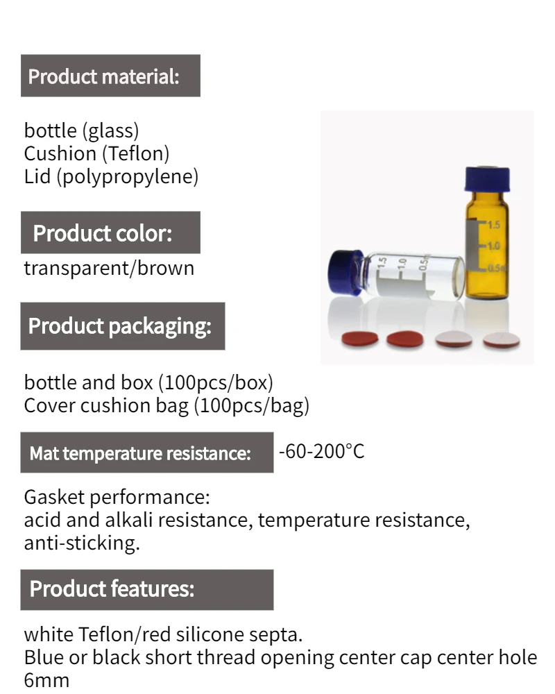 IKEME 100PCS 2ml HPLC 9-425 Clear Glass Vial Amber Bottles With Writing and Lid  Laboratory Reagent Bottle