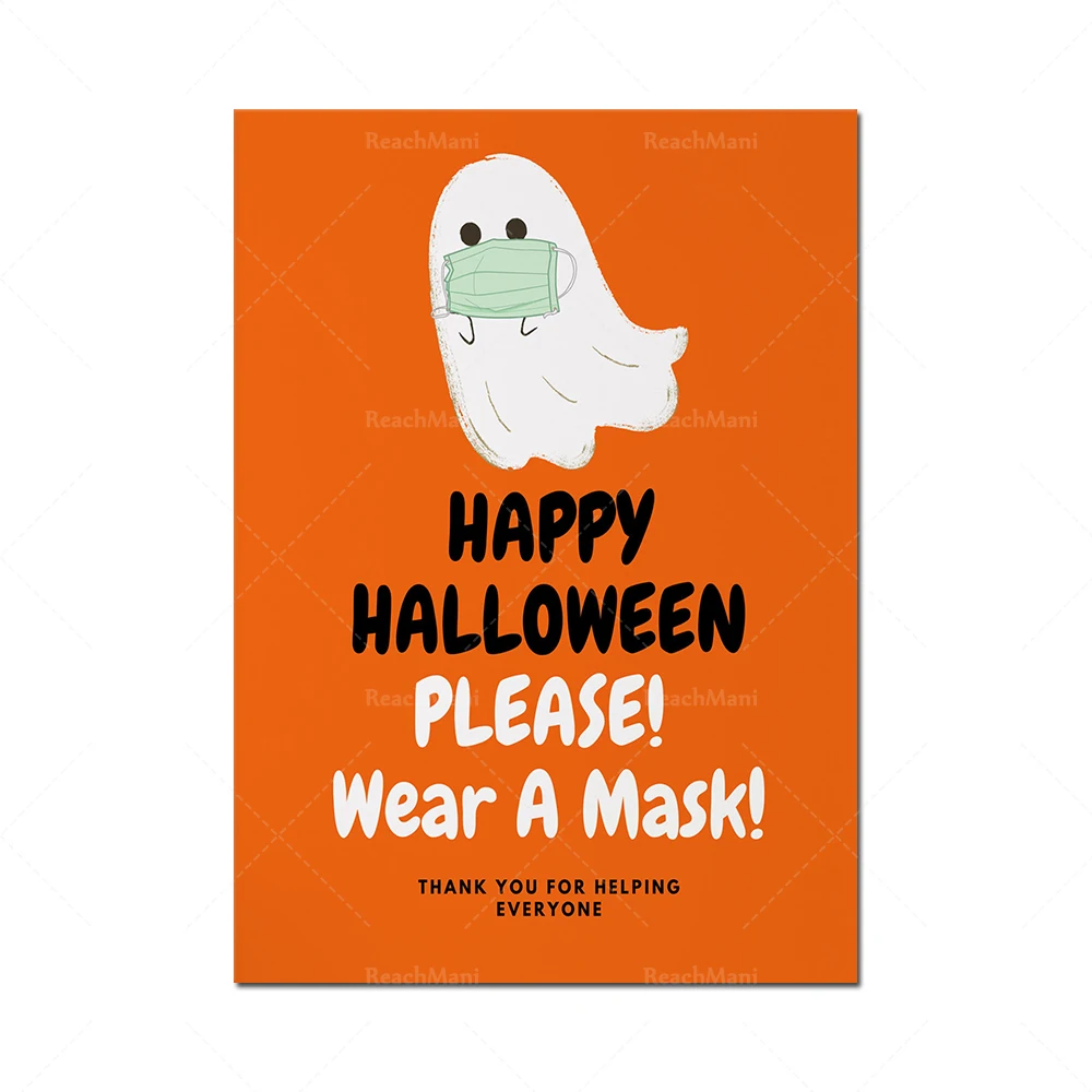 Wear a set of 4 Halloween logo masks, wash your hands Halloween logo, keep your distance from the society Halloween logo, and we