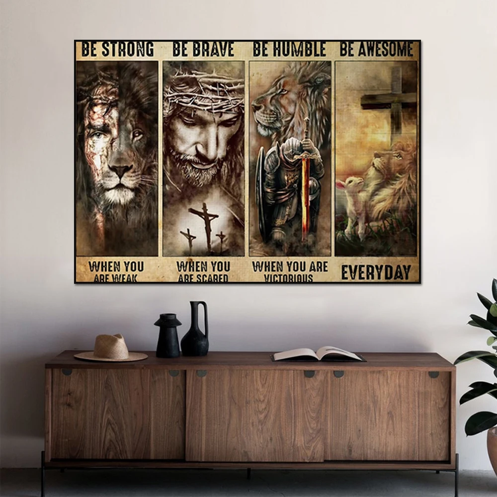 Be Strong Be Brave Be Humble Be Awesome Poster inspirational Wall Art Canvas Prints Picture Retro Painting for Living room Decor