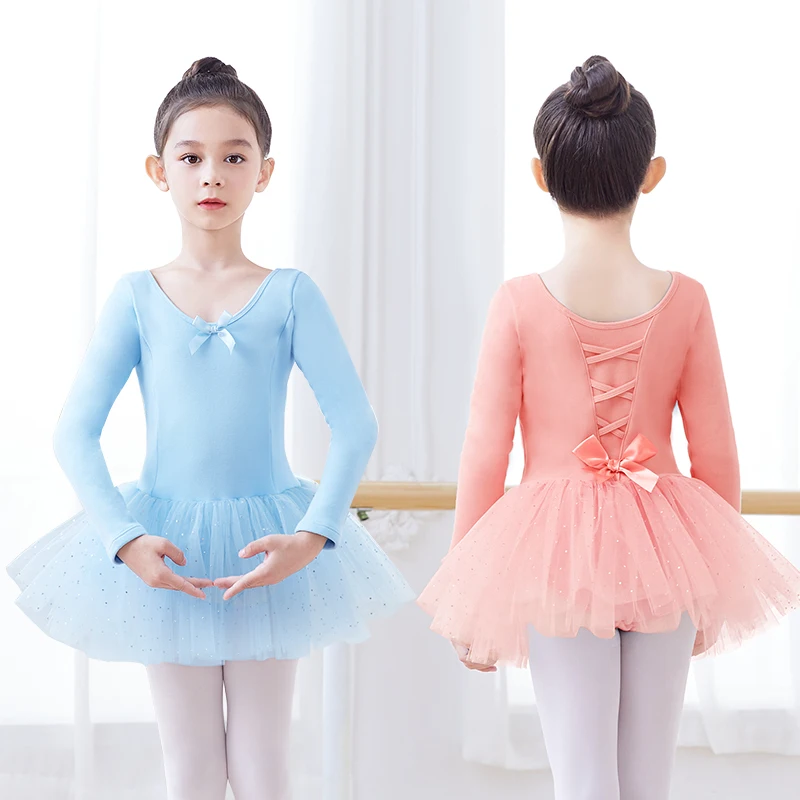 Girls Ballet Leotards Dance Tutu Dress Kids Bowknot Ballet Bodysuit Gymnastics Leotard Multilayer Tulle Skirts Pink Leotards